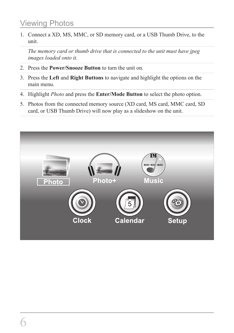 Viewing photos | GPX PF708 User Manual | Page 6 / 16