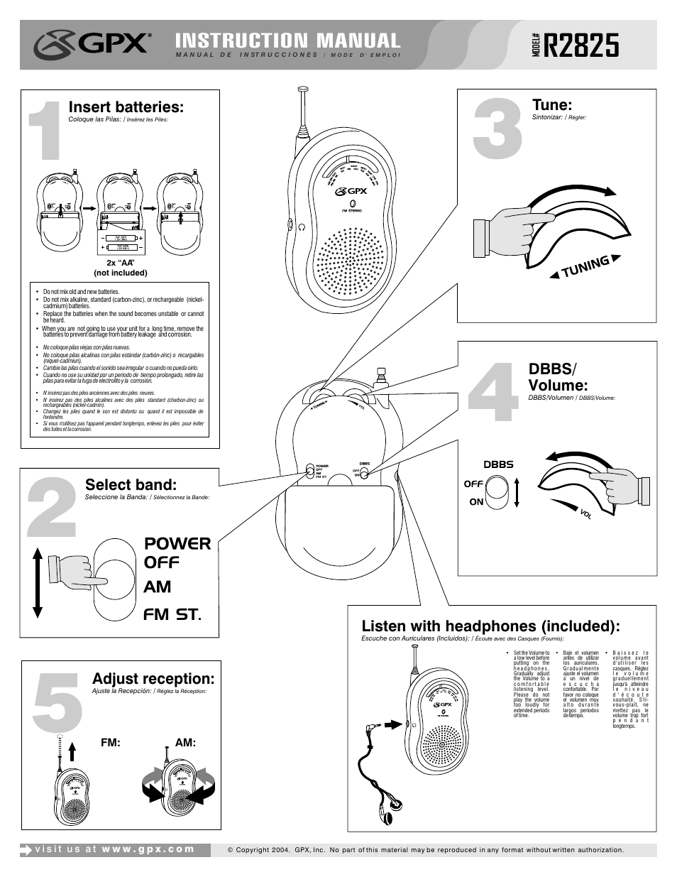 GPX R2825 User Manual | 2 pages