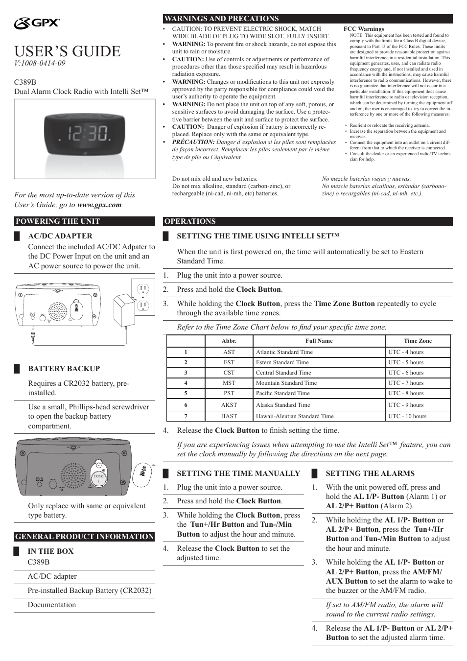 GPX C389B User Manual | 2 pages