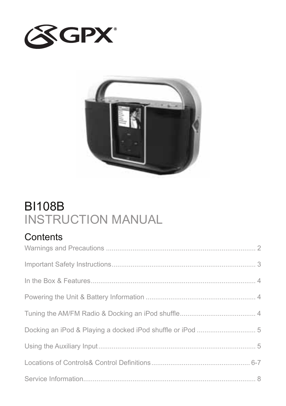 GPX BI108B User Manual | 12 pages