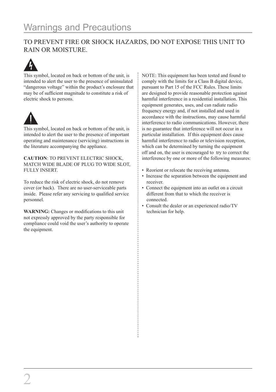 Warnings and precautions | GPX BI108B User Manual | Page 2 / 12