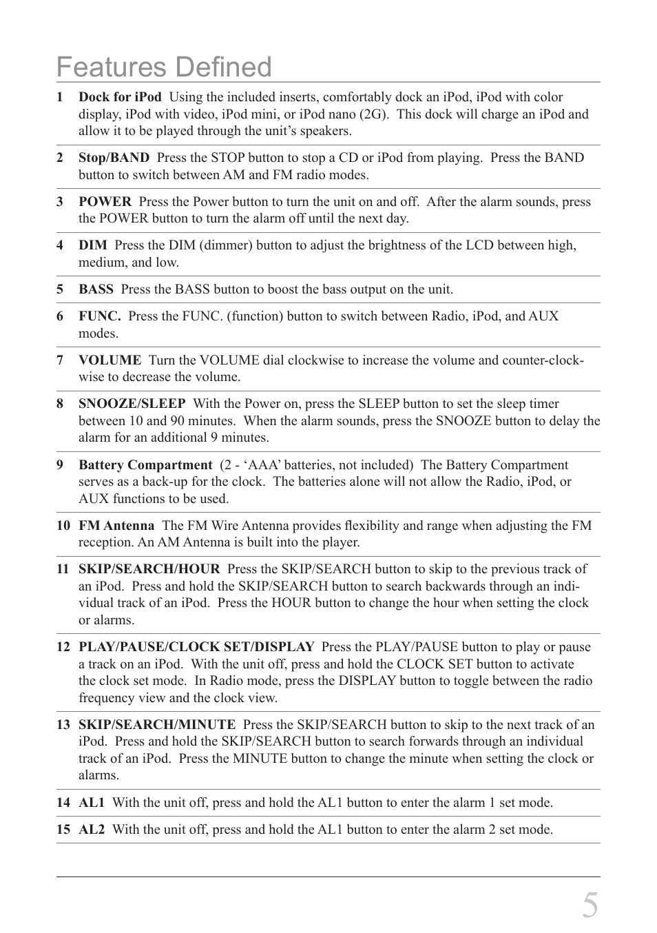 Features defined | GPX ci3807b User Manual | Page 5 / 8