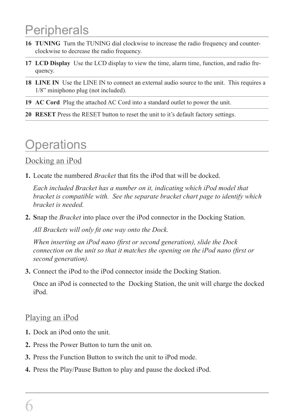 Peripherals, Operations | GPX ci3807b User Manual | Page 6 / 8