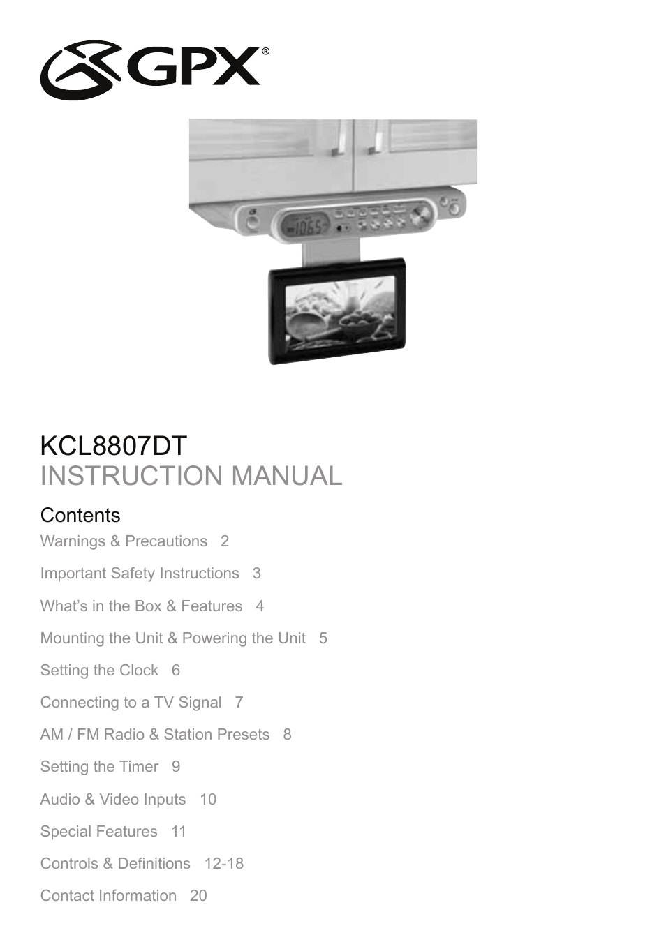 GPX KCL8807DT User Manual | 20 pages