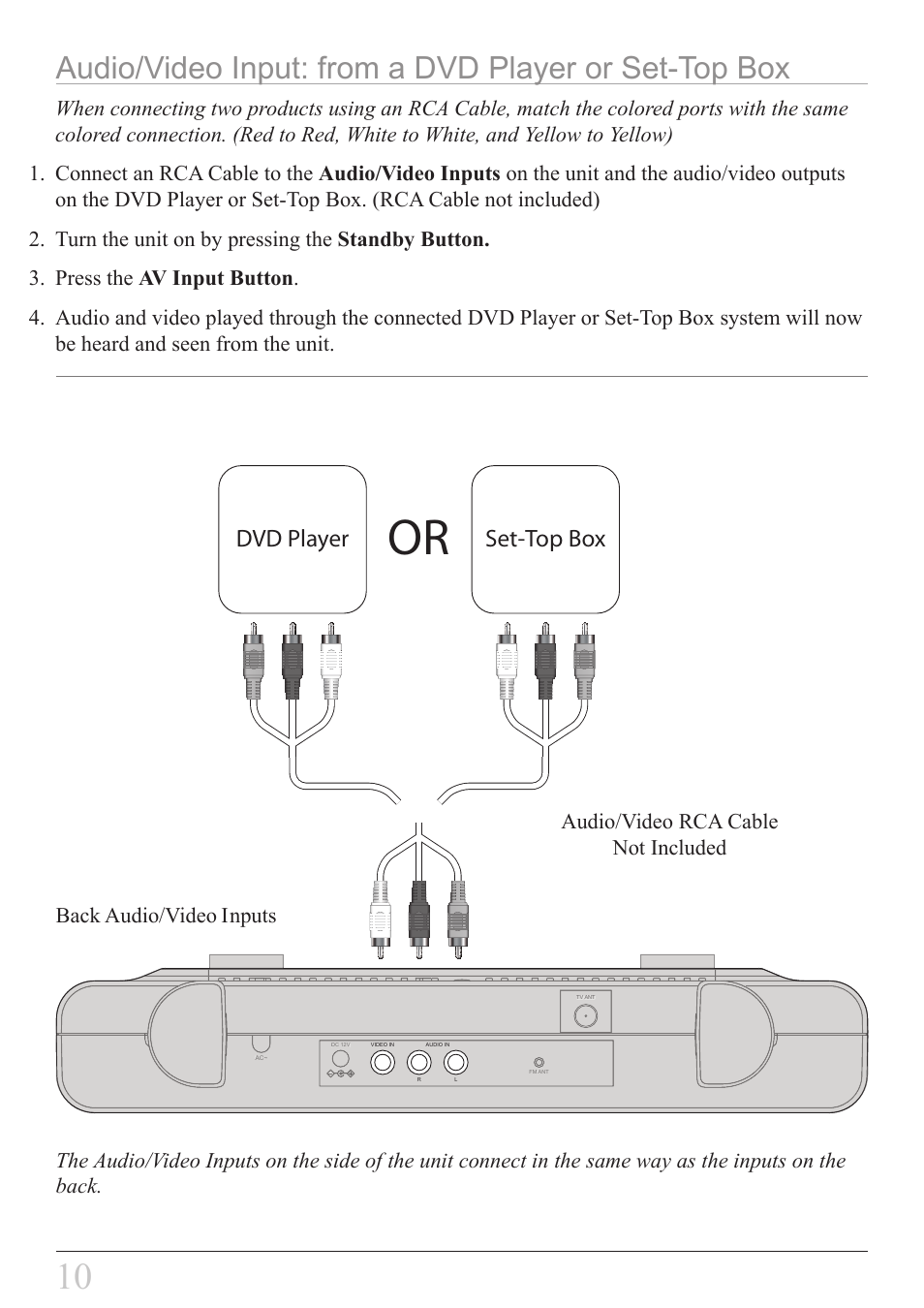Dvd player, Set-top box | GPX KCL8807DT User Manual | Page 10 / 20