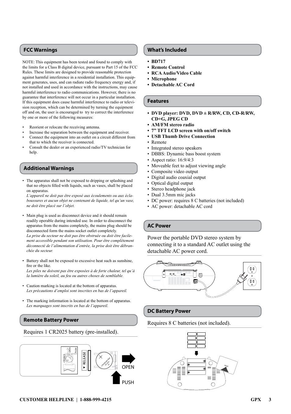 What’s included features | GPX BD717 User Manual | Page 3 / 8