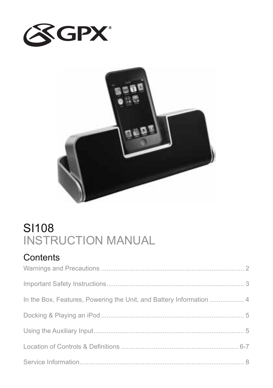 GPX SI108 User Manual | 8 pages