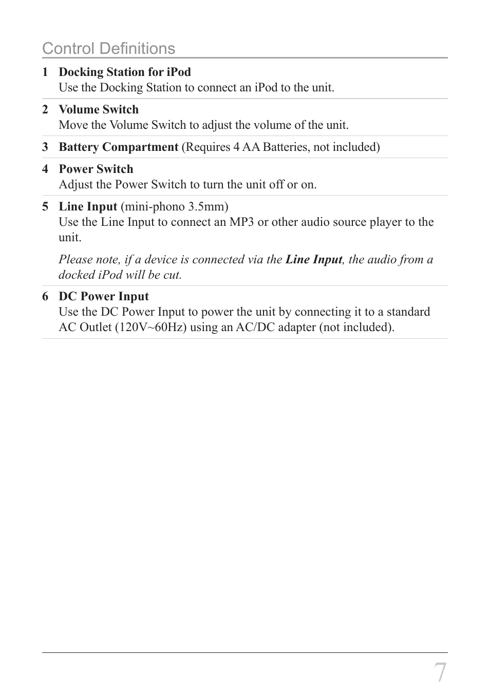 Control definitions | GPX SI108 User Manual | Page 7 / 8