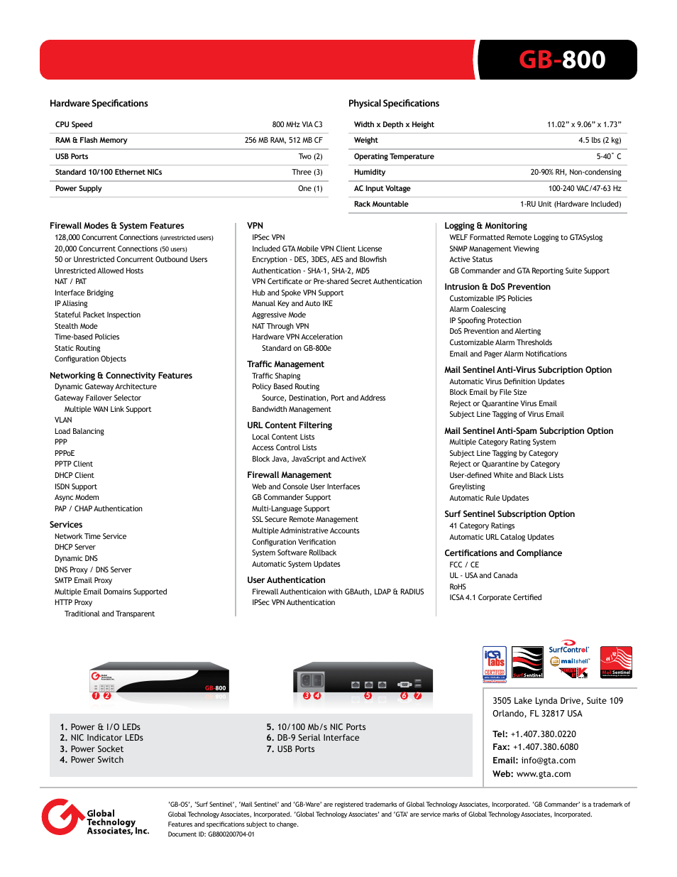 Gb- 800 | Global Technology Associates GB-800 User Manual | Page 2 / 2