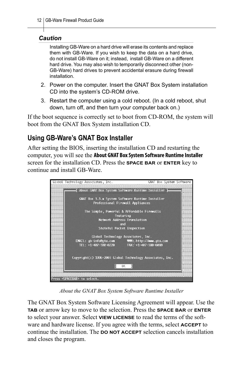 Using gb-ware’s gnat box installer | Global Technology Associates SOFTWARE FIREWALL GBWA200501-01 User Manual | Page 16 / 60