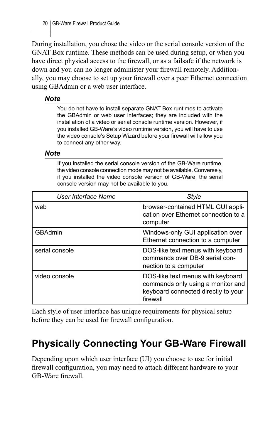 Physically connecting your gb-ware firewall | Global Technology Associates SOFTWARE FIREWALL GBWA200501-01 User Manual | Page 24 / 60