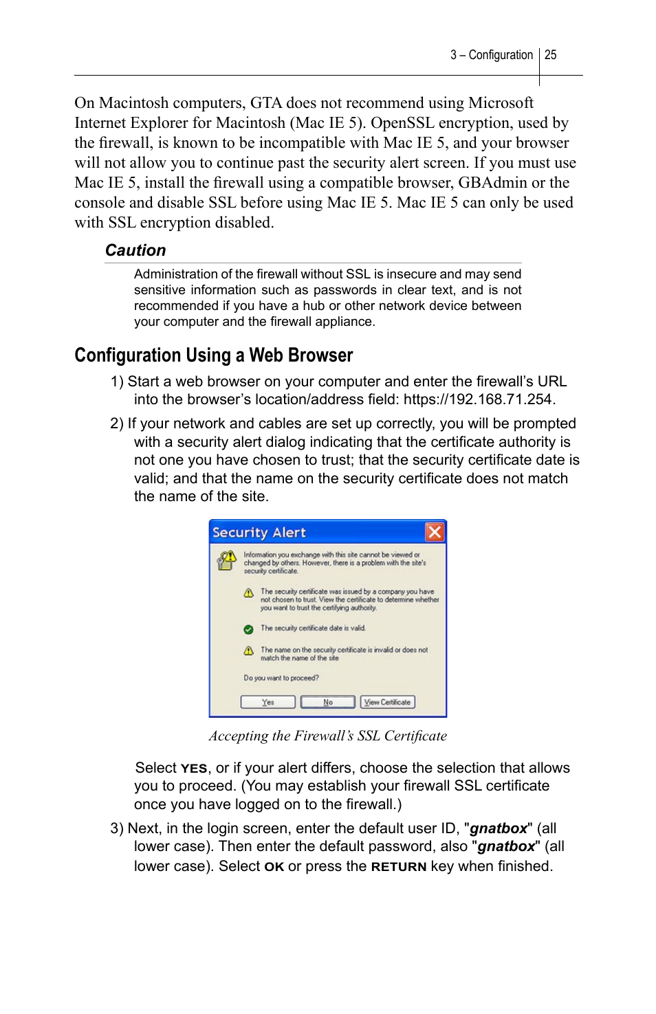 Configuration using a web browser, Conﬁguration using a web browser | Global Technology Associates SOFTWARE FIREWALL GBWA200501-01 User Manual | Page 29 / 60