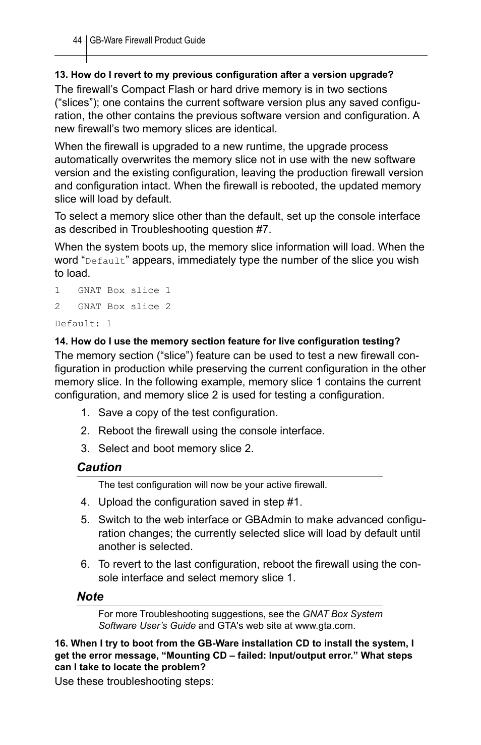 Caution | Global Technology Associates SOFTWARE FIREWALL GBWA200501-01 User Manual | Page 48 / 60