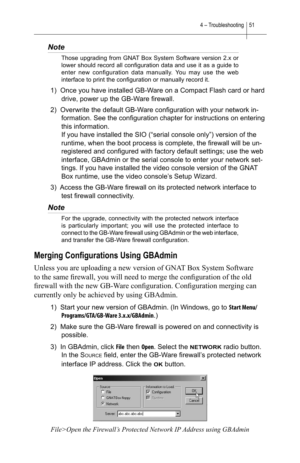 Merging configurations using gbadmin, Merging conﬁgurations using gbadmin | Global Technology Associates SOFTWARE FIREWALL GBWA200501-01 User Manual | Page 55 / 60