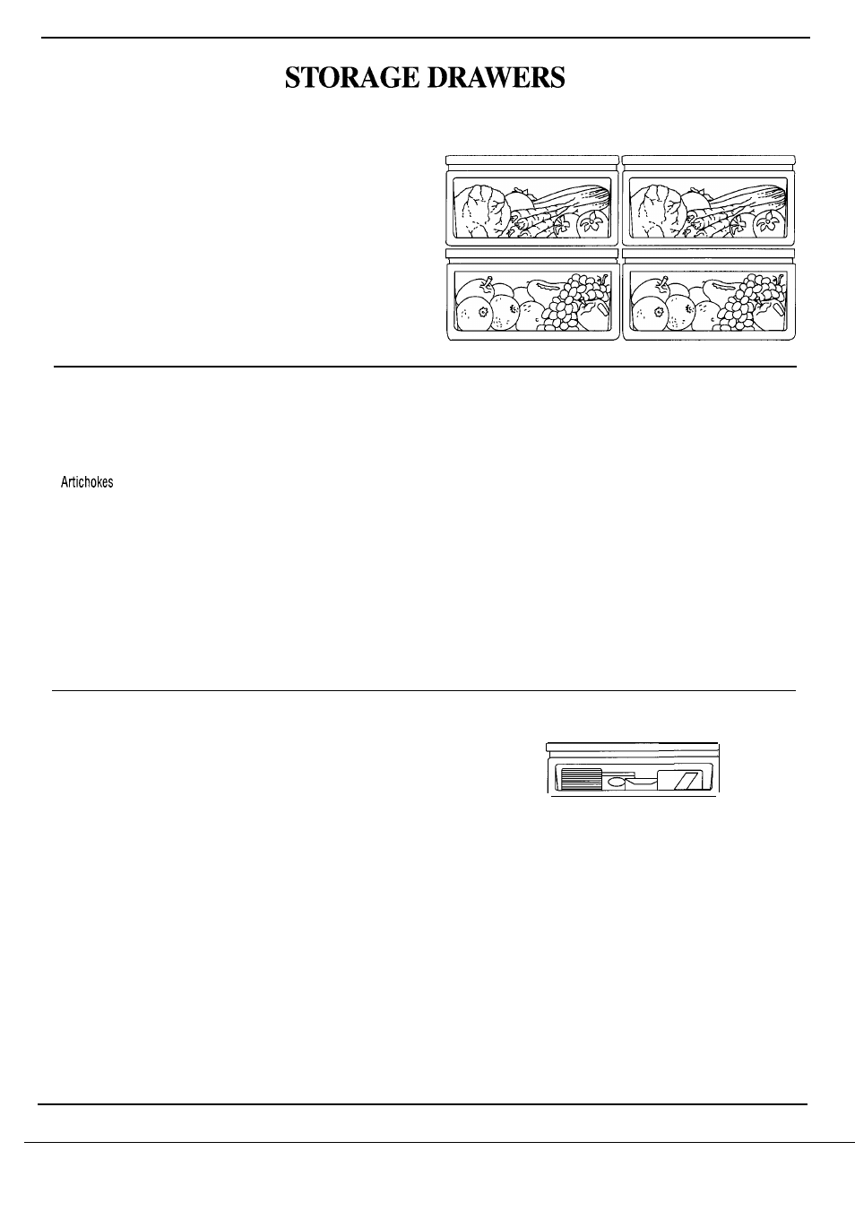 Storage drawers, Fruit and vegetable drawers, Sealed drawers unsealed drawers | Sealed snack pan | GE Monogram ZS48N User Manual | Page 11 / 24