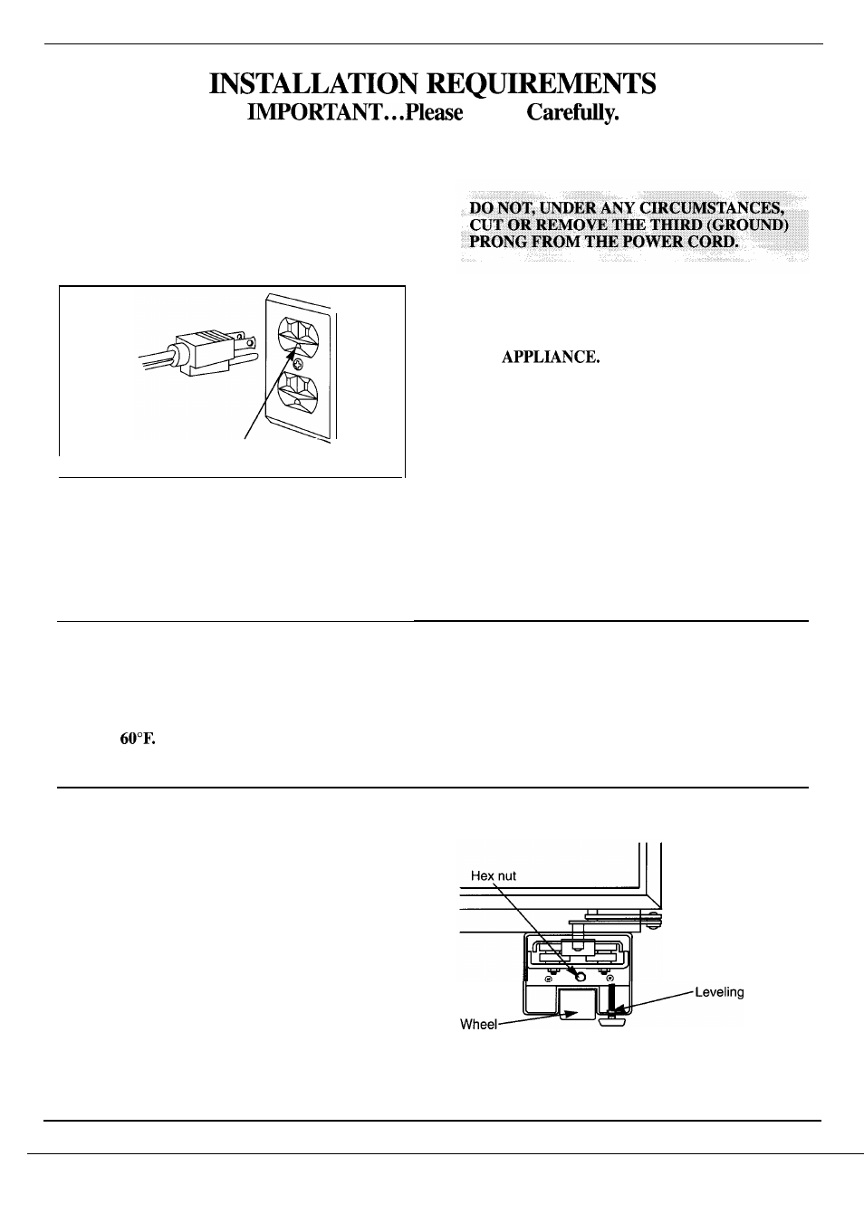 Installation, Read, Refrigerator location | Clearances, Leveling | GE Monogram ZS48N User Manual | Page 17 / 24