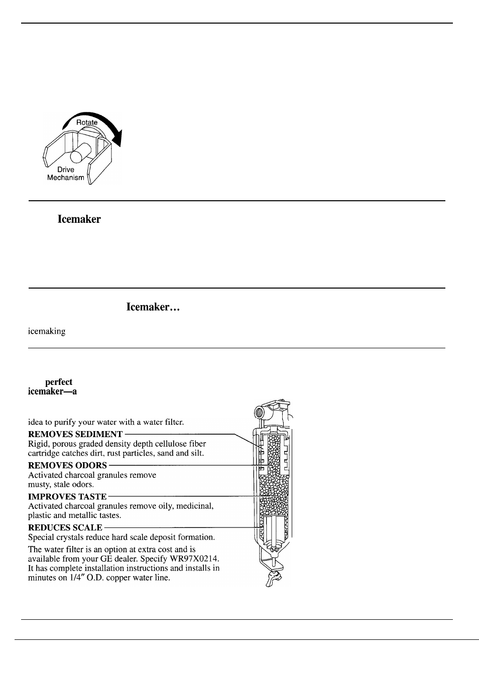 Water filter accessory, If ice is not used frequently, Move feeler arm to stop (up) position when | If this is your first | GE Monogram ZS48N User Manual | Page 9 / 24