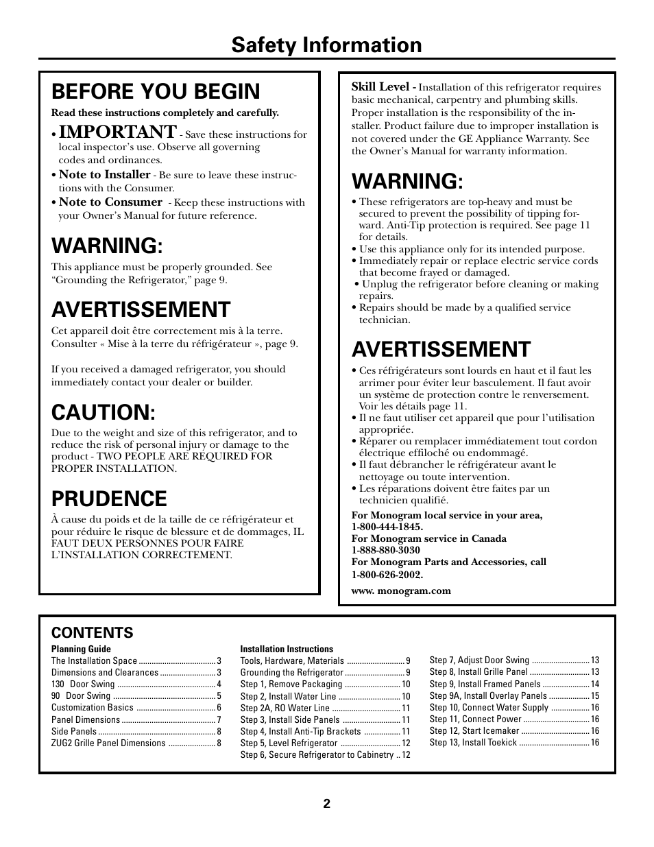 GE Monogram ZICS360N LH User Manual | Page 2 / 20