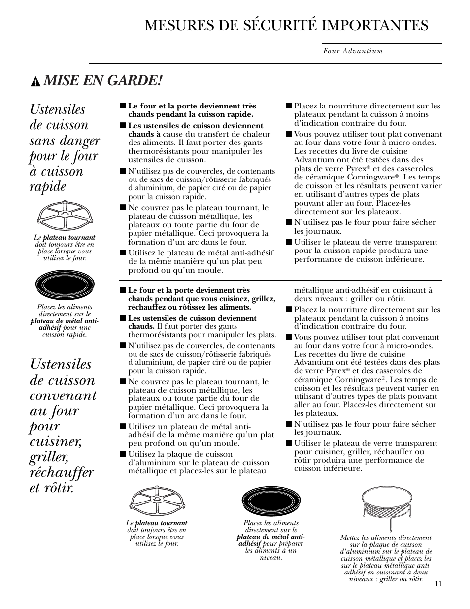 Mise en garde, Mesures de sécurité importantes | GE Monogram ZSC1000 User Manual | Page 11 / 44