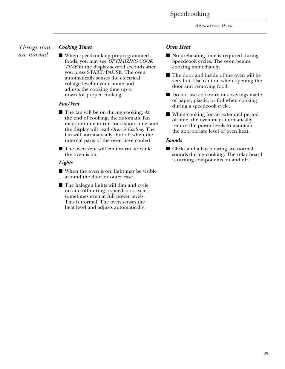 Things that are normal, Speedcooking | GE Monogram ZSC1000 User Manual | Page 25 / 44