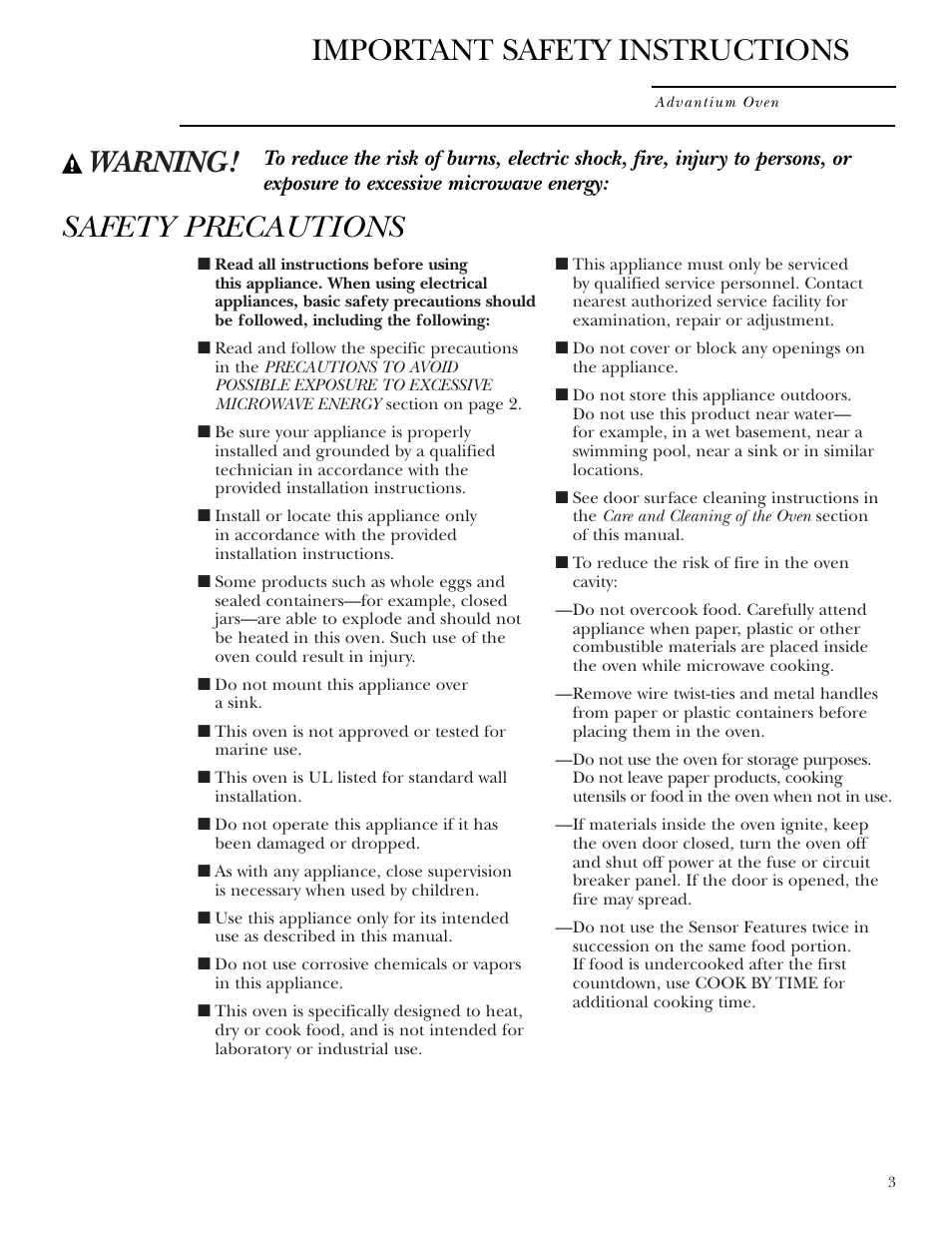 Warning! safety precautions, Important safety instructions | GE Monogram ZSC1000 User Manual | Page 3 / 44