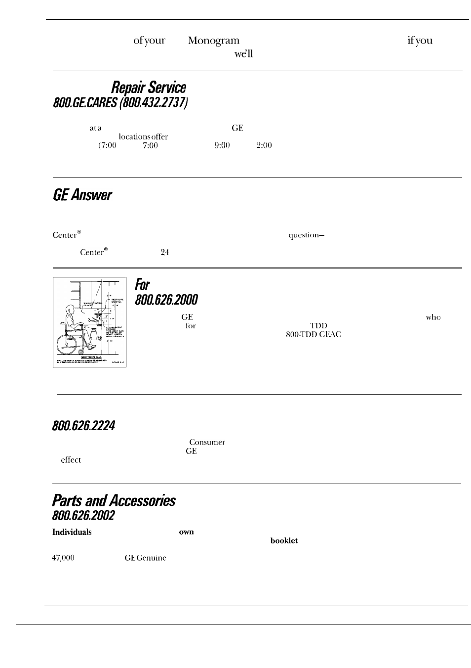 Consumer services, Important phone numbers, In-home | Center, Customers with special needs, Service contracts | GE Monogram ZBD3000 User Manual | Page 26 / 28