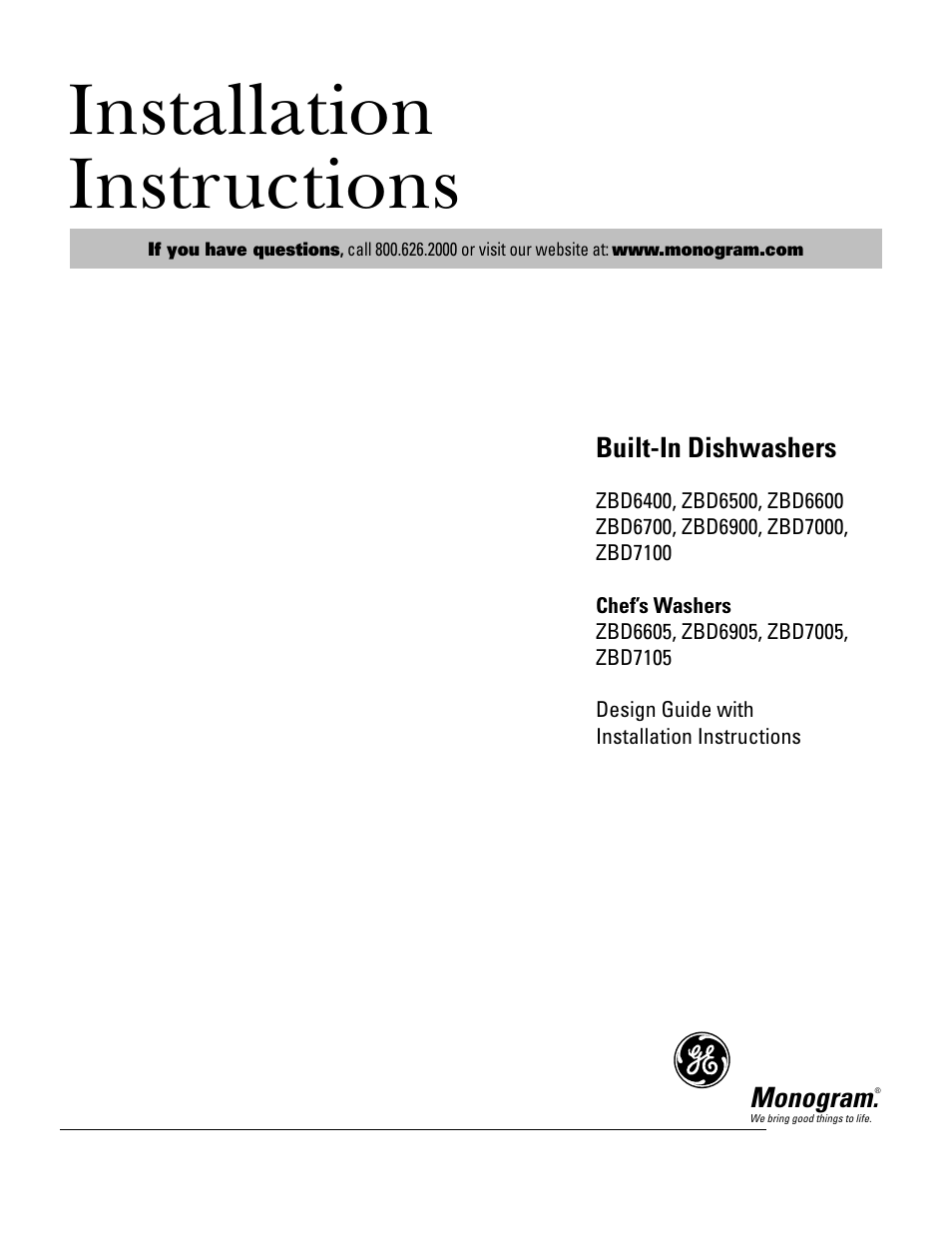 GE Monogram ZBD7100 User Manual | 16 pages