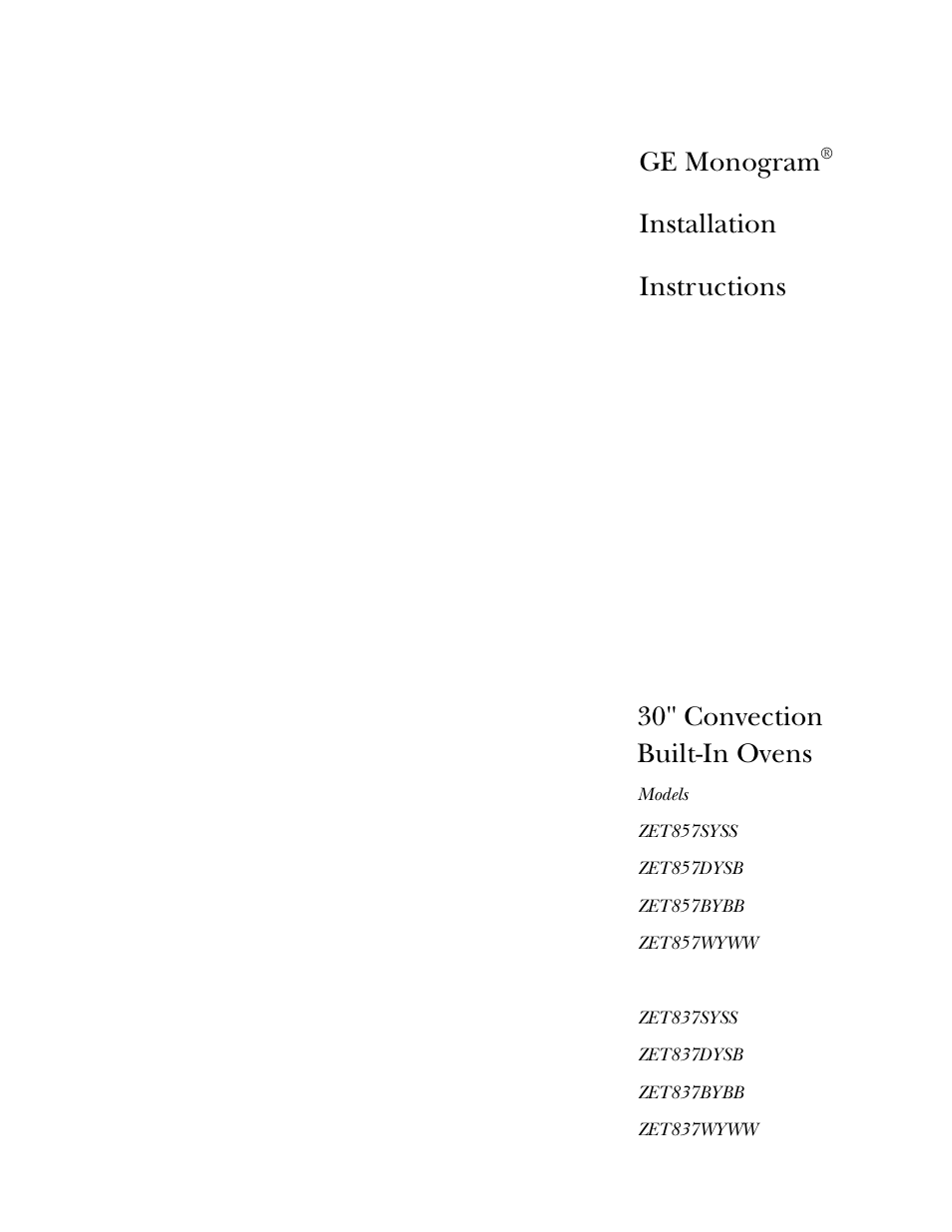 GE Monogram ZET857SYSS User Manual | 16 pages