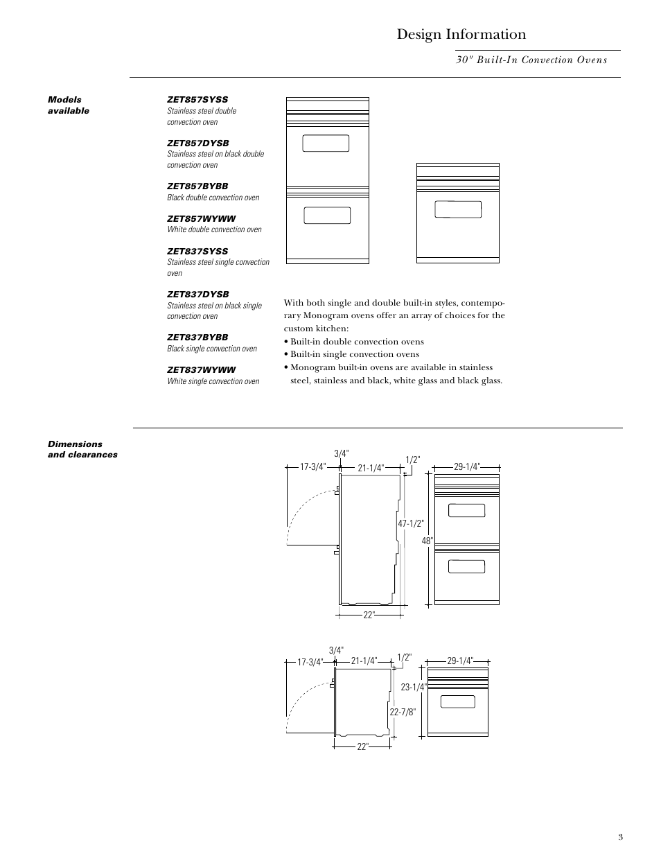 Design information | GE Monogram ZET857SYSS User Manual | Page 3 / 16
