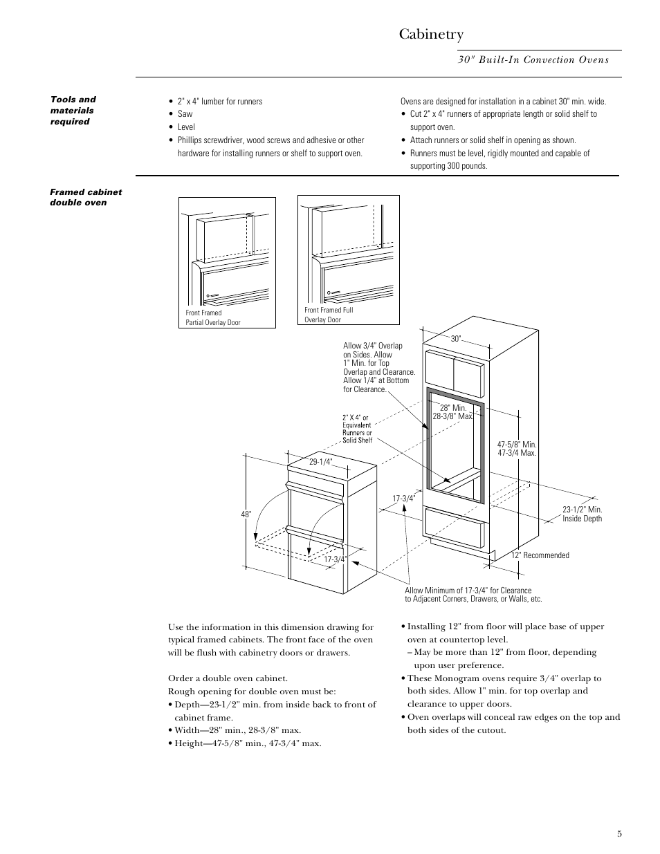 Cabinetry | GE Monogram ZET857SYSS User Manual | Page 5 / 16