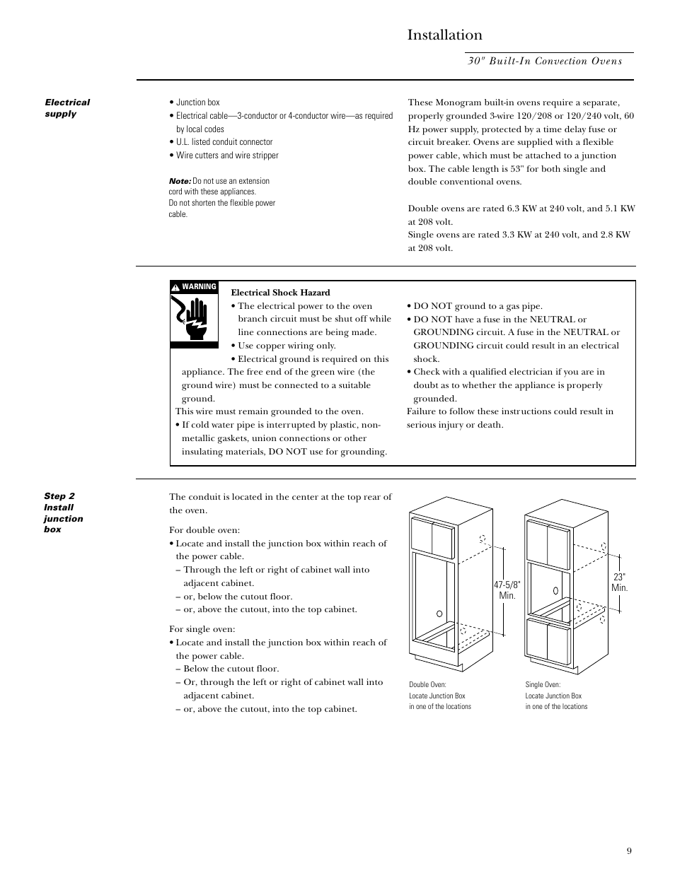 Installation | GE Monogram ZET857SYSS User Manual | Page 9 / 16