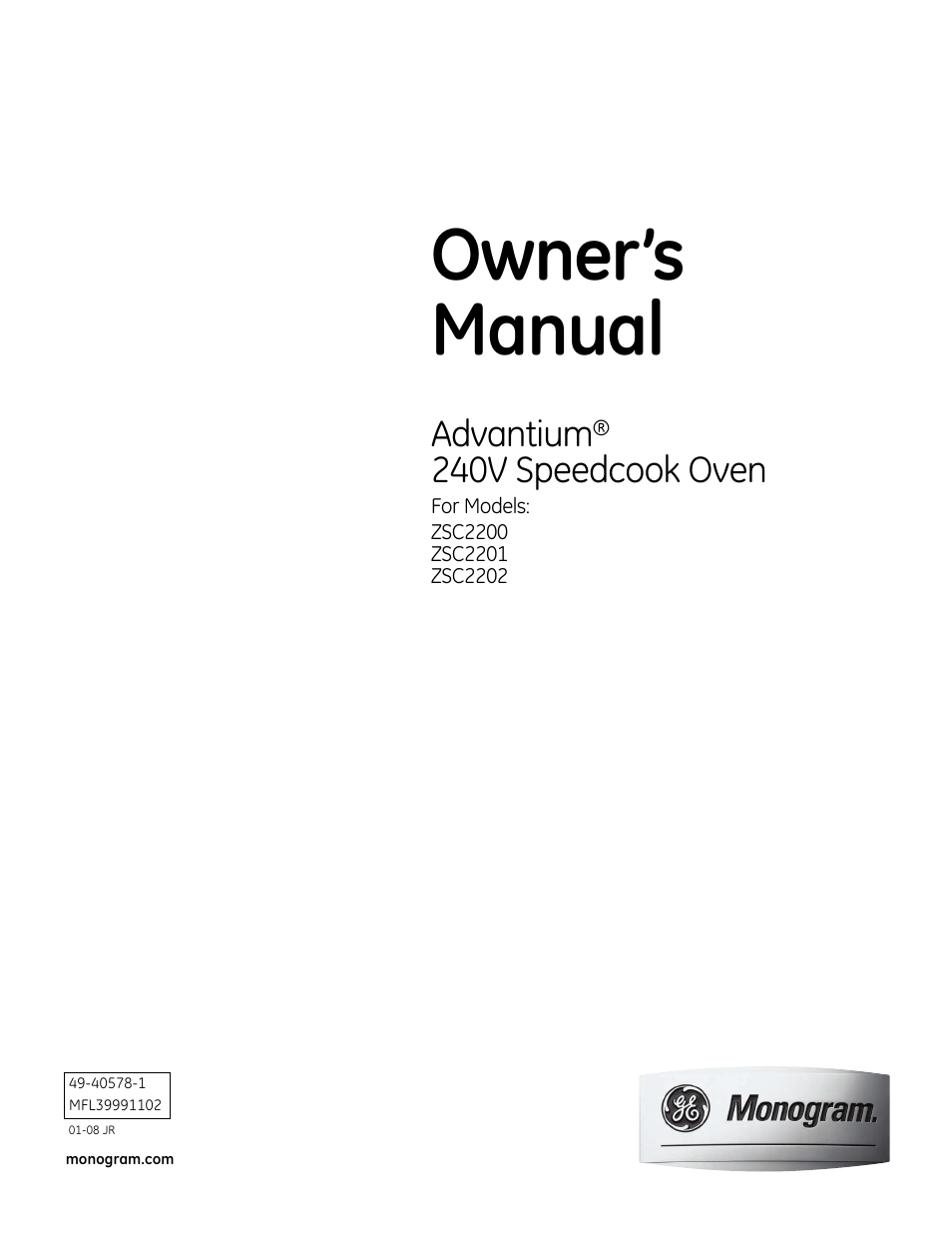 GE Monogram ZSC2200 User Manual | 40 pages