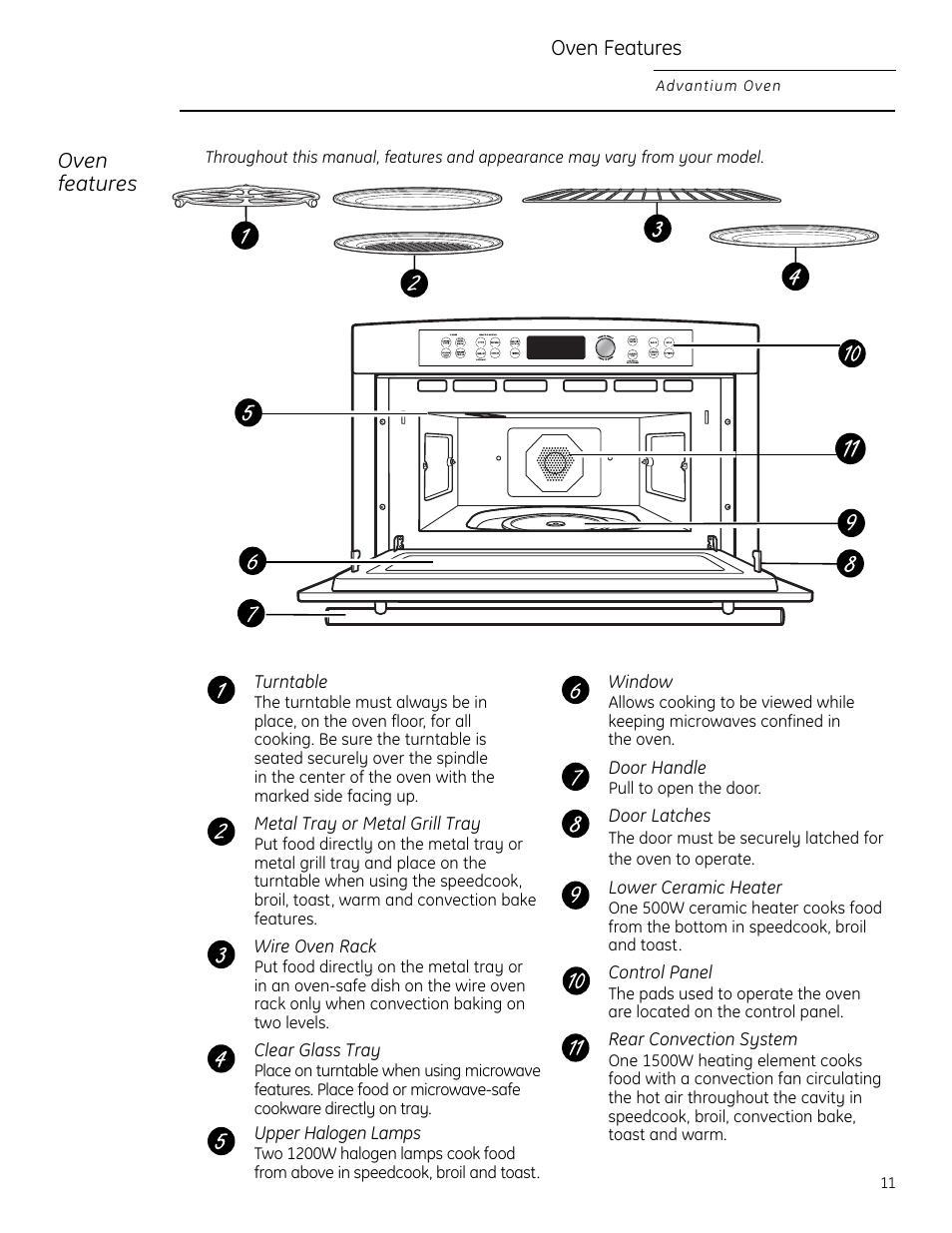 Oven features | GE Monogram ZSC2200 User Manual | Page 11 / 40