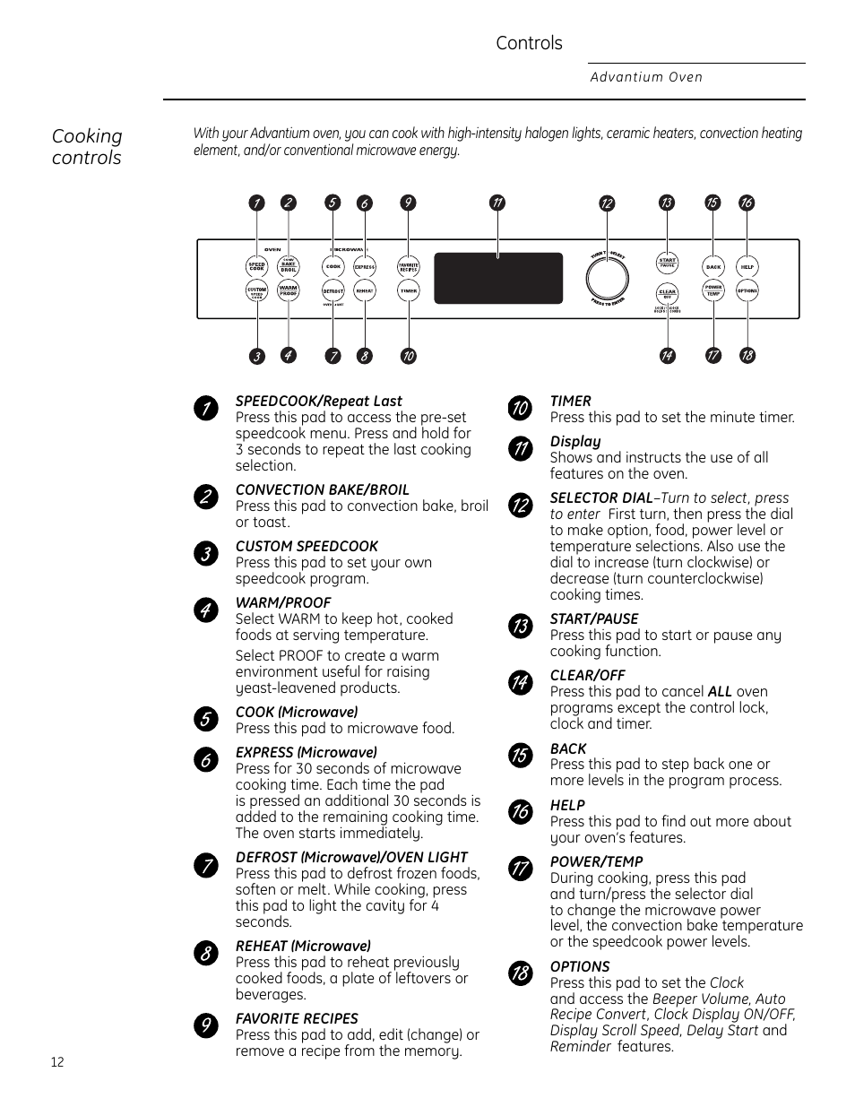 Cooking controls, Controls | GE Monogram ZSC2200 User Manual | Page 12 / 40