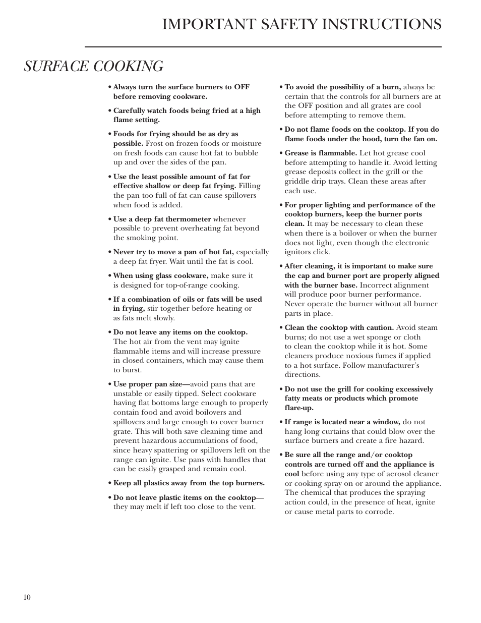 Important safety instructions surface cooking | GE Monogram ZDP36N4R User Manual | Page 10 / 44