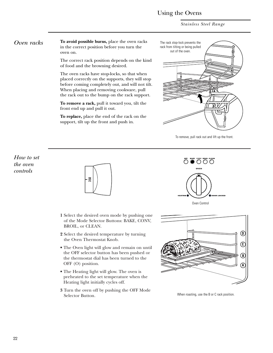 Baking/roasting, Oven racks, Using the ovens | How to set the oven controls | GE Monogram ZDP36N4R User Manual | Page 22 / 44