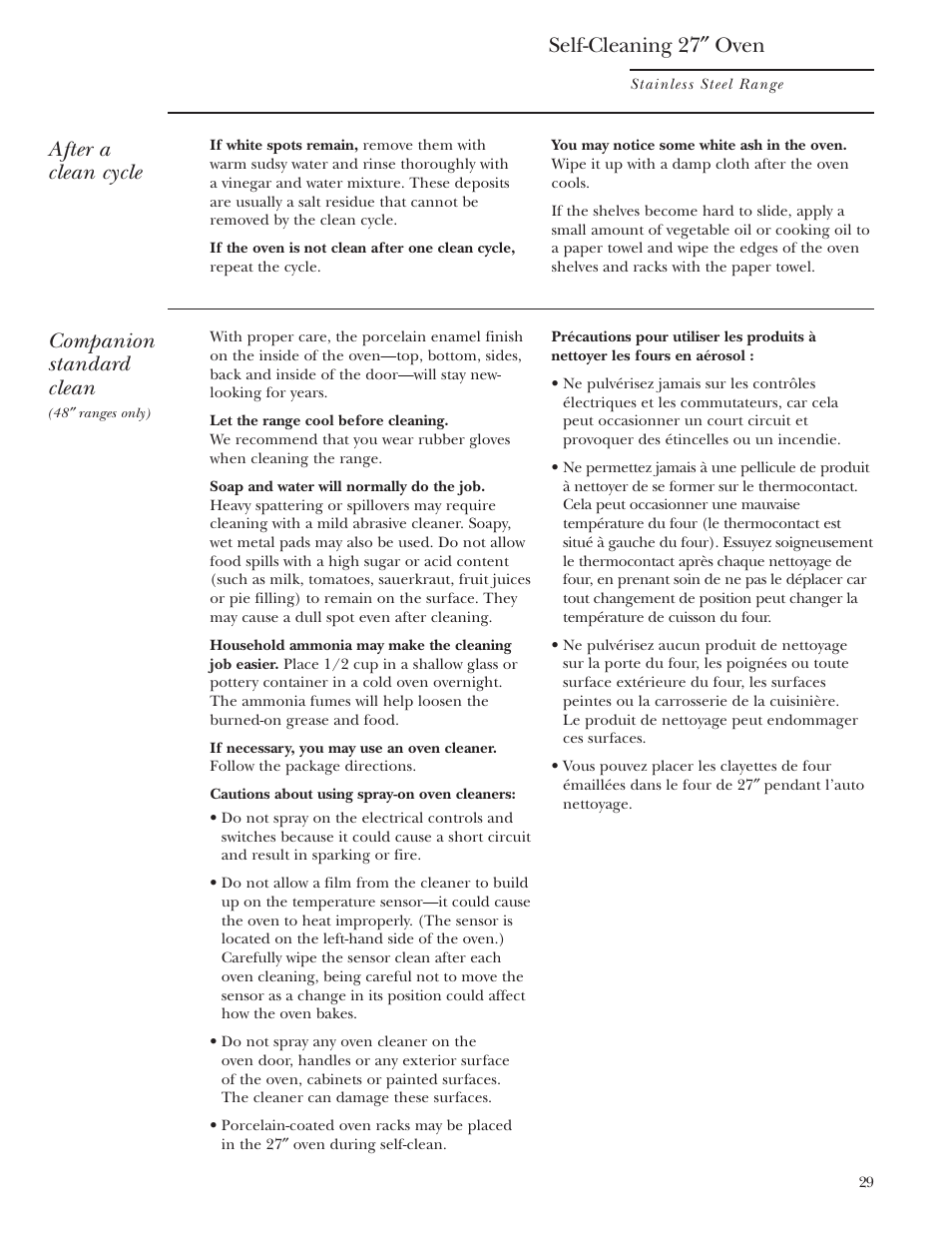 Companion standard clean, After a clean cycle, Self-cleaning 27 ″ oven | GE Monogram ZDP36N4R User Manual | Page 29 / 44