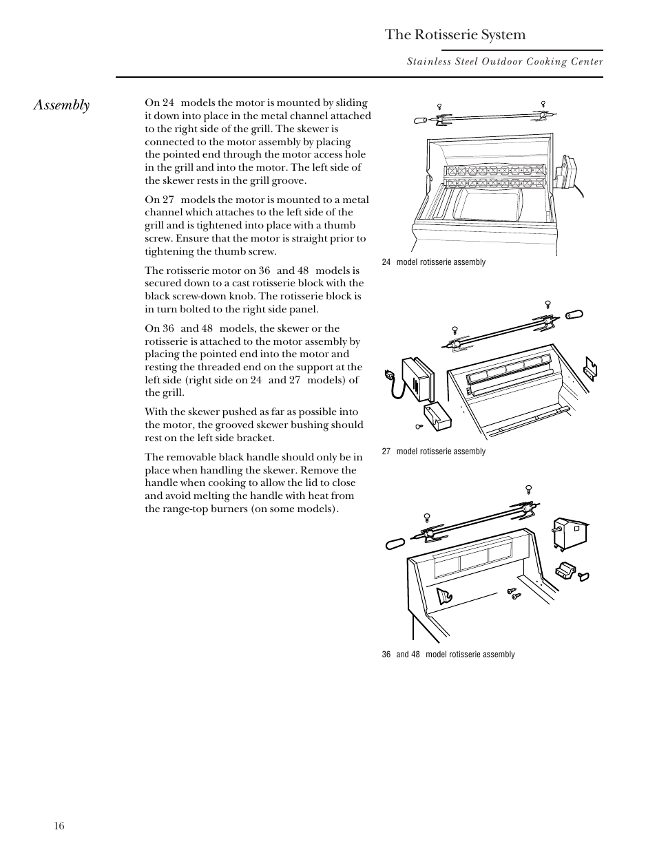 The rotisserie system, Assembly | GE Monogram Gas Grill User Manual | Page 16 / 32