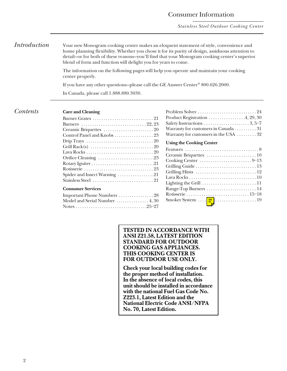 GE Monogram Gas Grill User Manual | Page 2 / 32