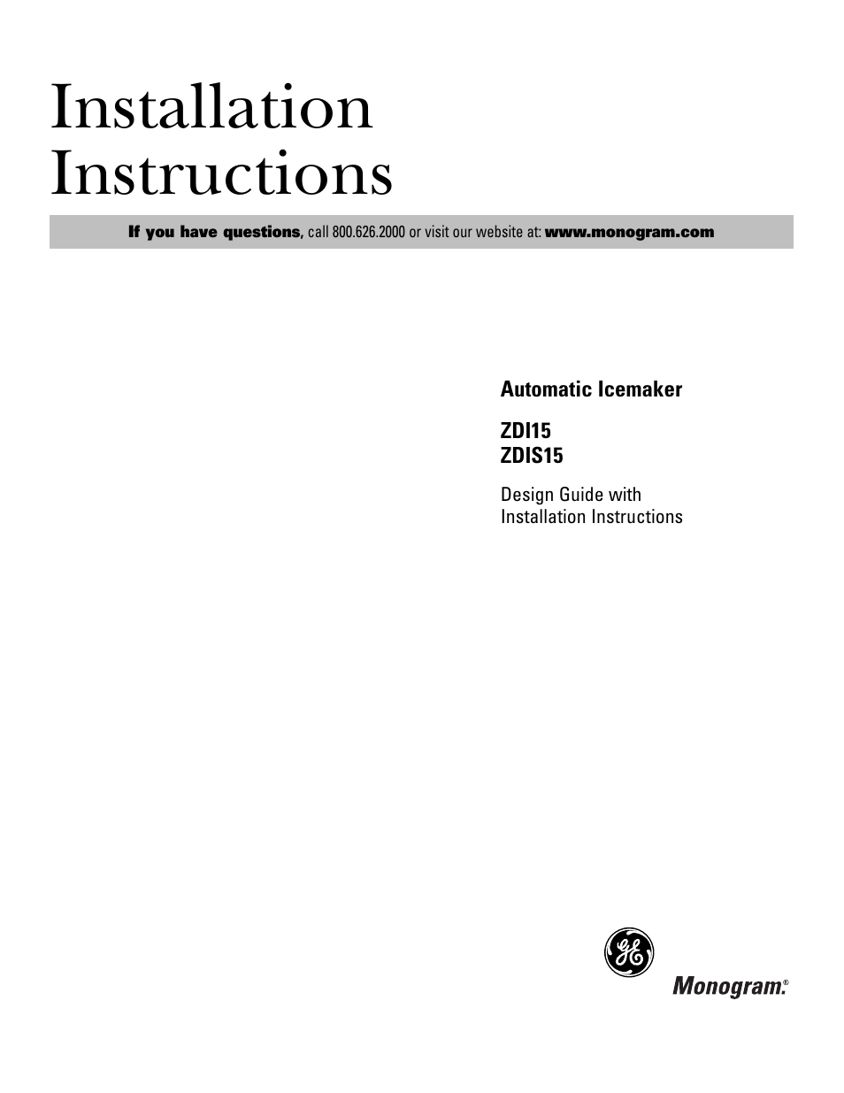 GE Monogram ZDI15 User Manual | 12 pages