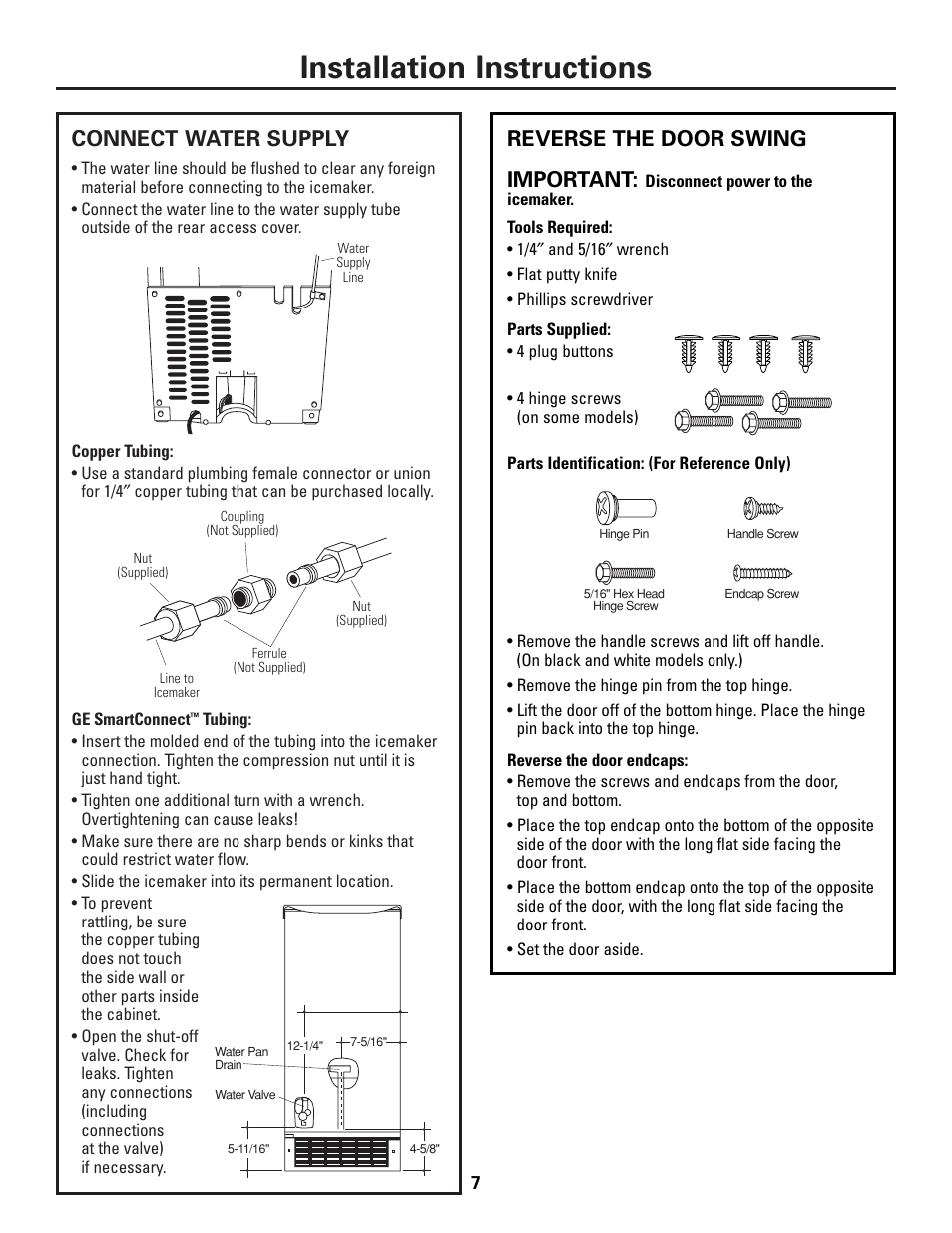 Connect water supply, Reverse door swing, Connect water supply reverse door swing , 8 | Installation instructions, Reverse the door swing important | GE Monogram ZDI15 User Manual | Page 7 / 12