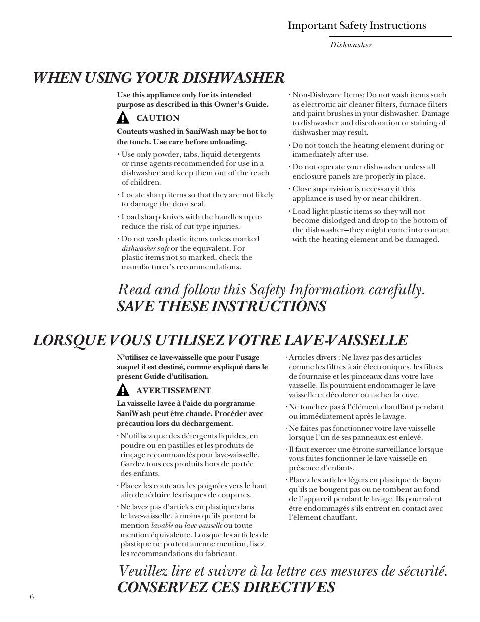 Important safety instructions | GE Monogram ZBD4200 User Manual | Page 6 / 24