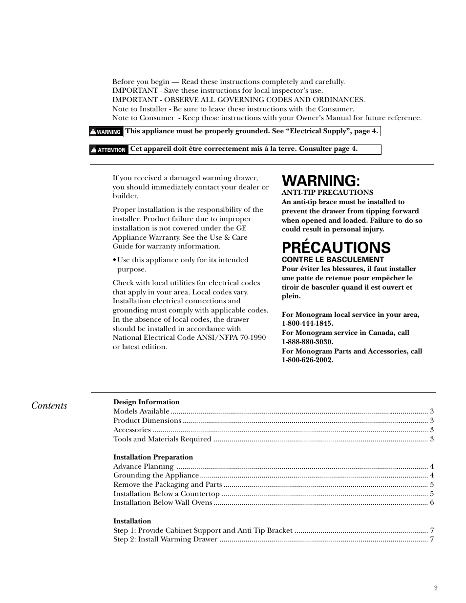 GE Monogram ZKD910  I User Manual | Page 2 / 8