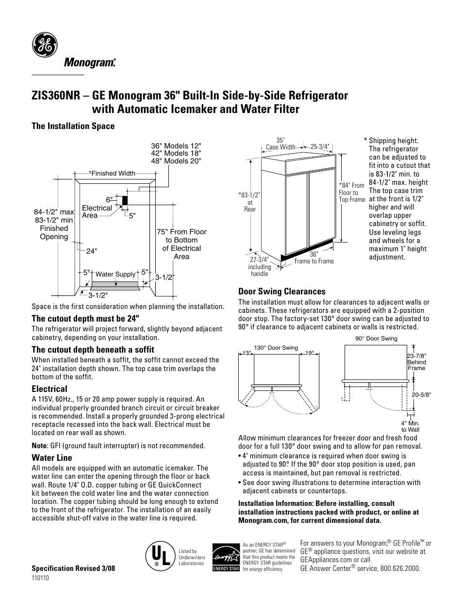 GE Monogram ZIS360NR User Manual | 6 pages