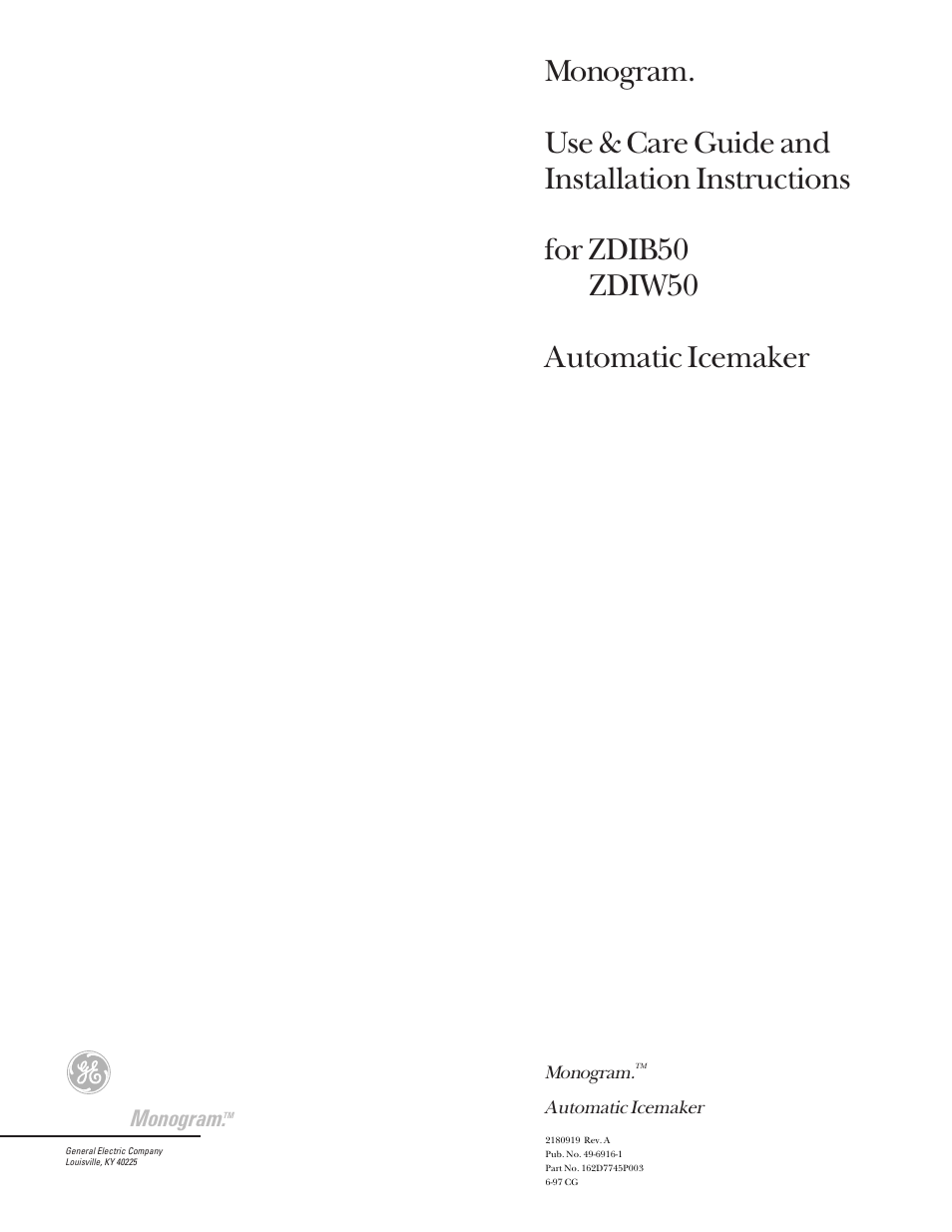 GE Monogram ZDIB50 User Manual | 44 pages