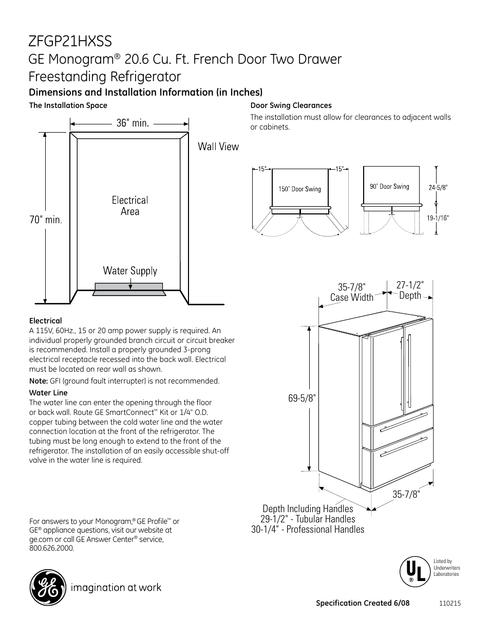 GE Monogram ZFGP21HXSS User Manual | 2 pages