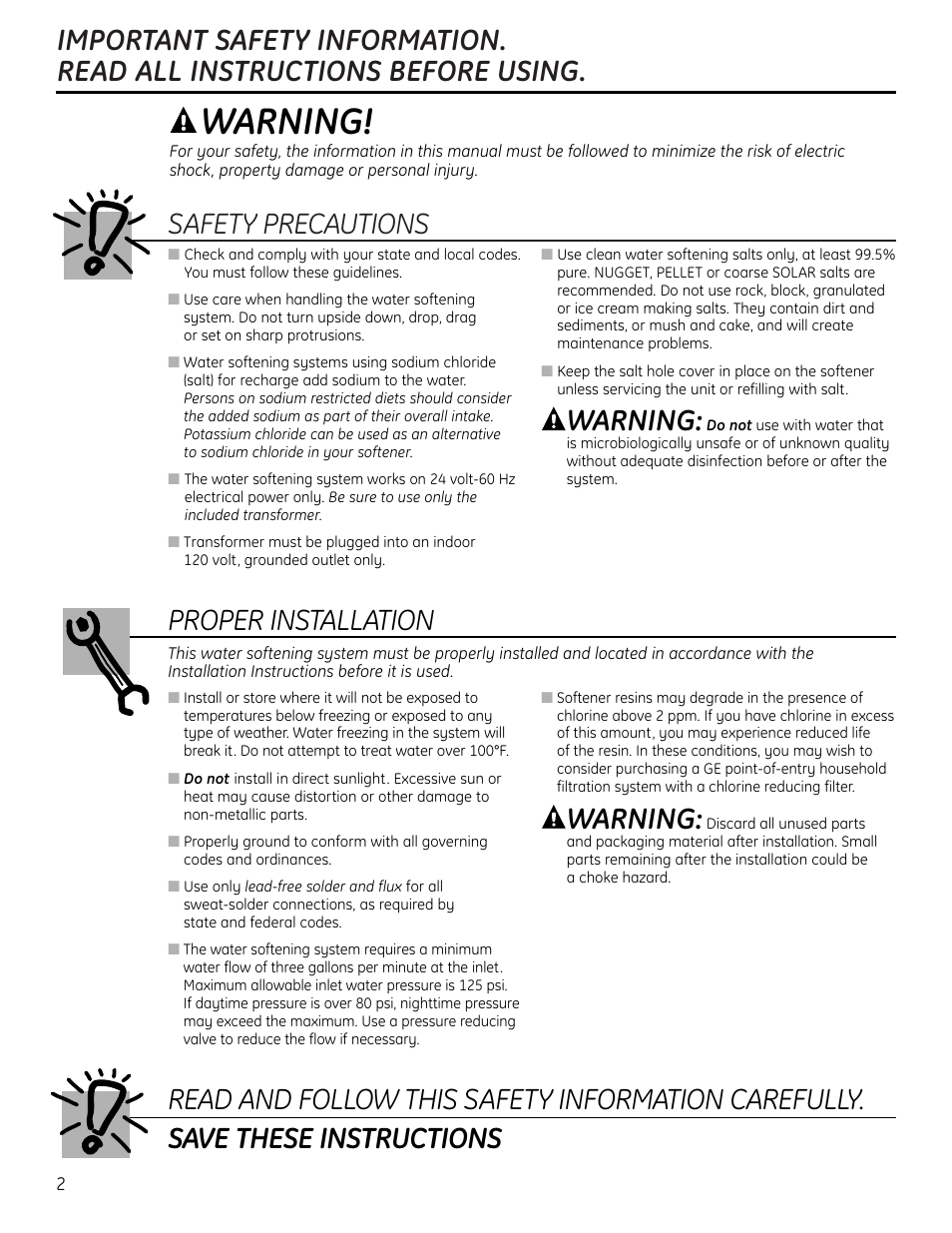 Safety information, Warning | GE Monogram GXSF18G User Manual | Page 2 / 64