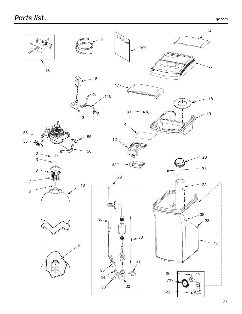 Consumer support, Parts list/catalog, Parts list | GE Monogram GXSF18G User Manual | Page 27 / 64