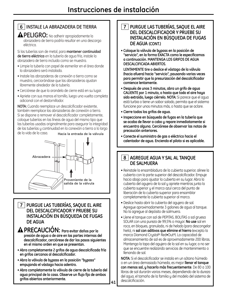 Instrucciones de instalación, Peligro, Precaución | GE Monogram GXSF18G User Manual | Page 41 / 64