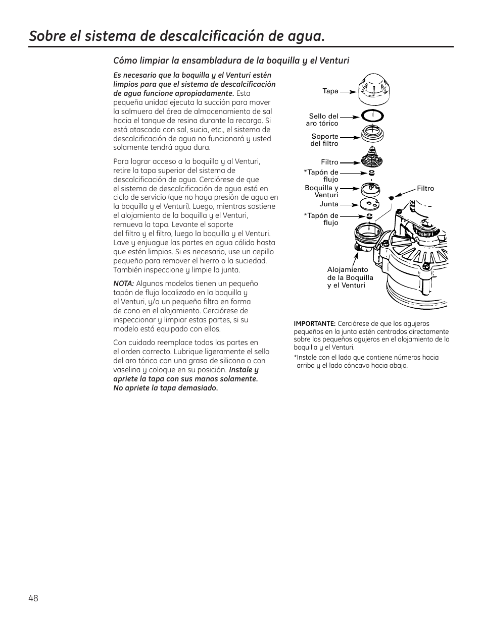 Sobre el sistema de descalcificación de agua | GE Monogram GXSF18G User Manual | Page 48 / 64